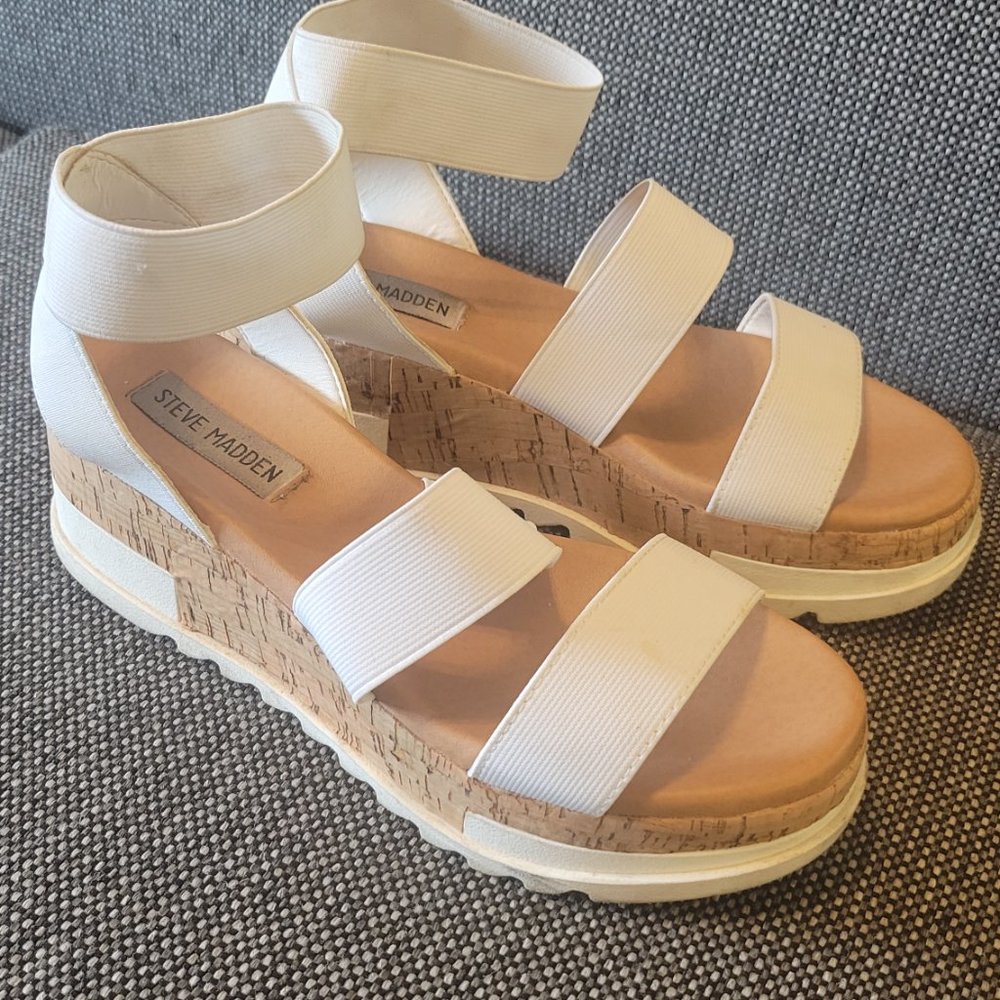 Steve Madden Bandi Blush Cork and White Platform Sandals